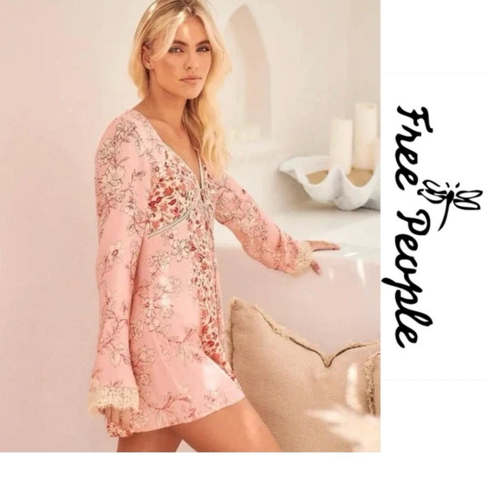 SOLD!! NWT Free People Odette Printed Tunic Petal Pink Combo S and XS $128 MSRP